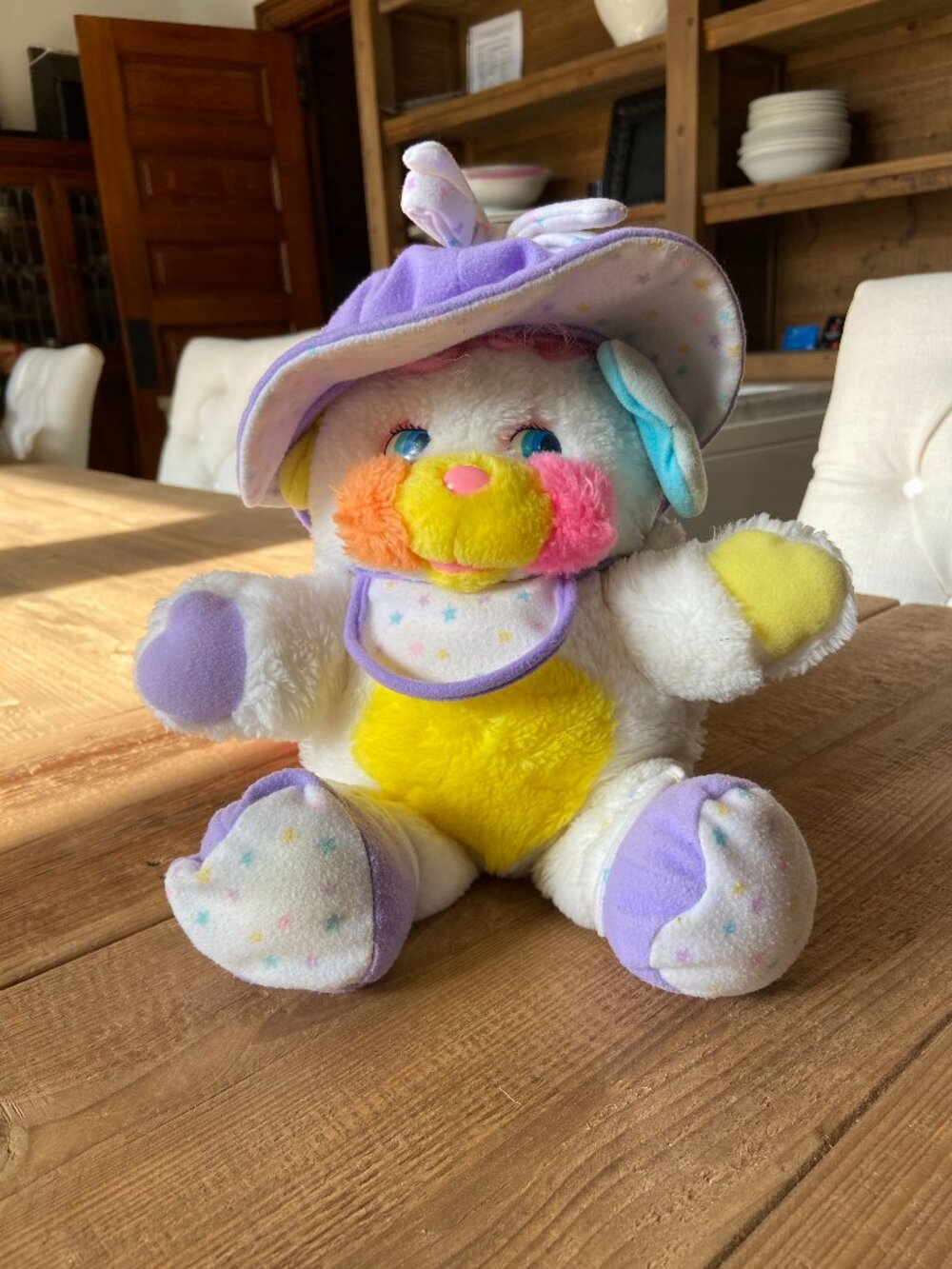 vintage poppies plush toy, 1980s stuffed animal collectible, retro pastel plush